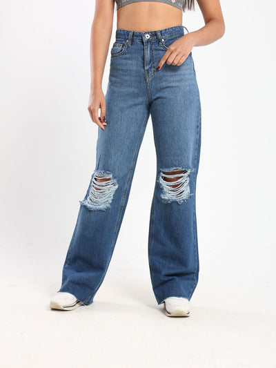Jeans - Wide Leg - Ripped Knee