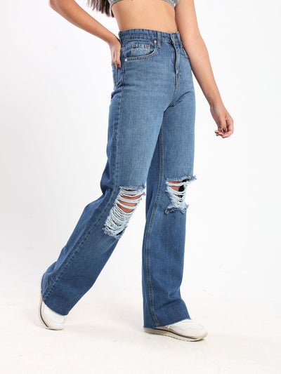 Jeans - Wide Leg - Ripped Knee