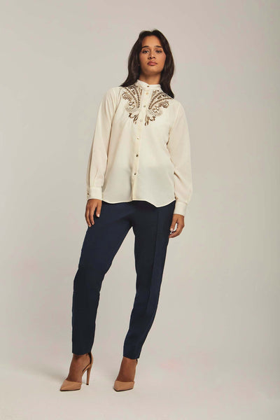 Blouse - Embroidered - Long Sleeves