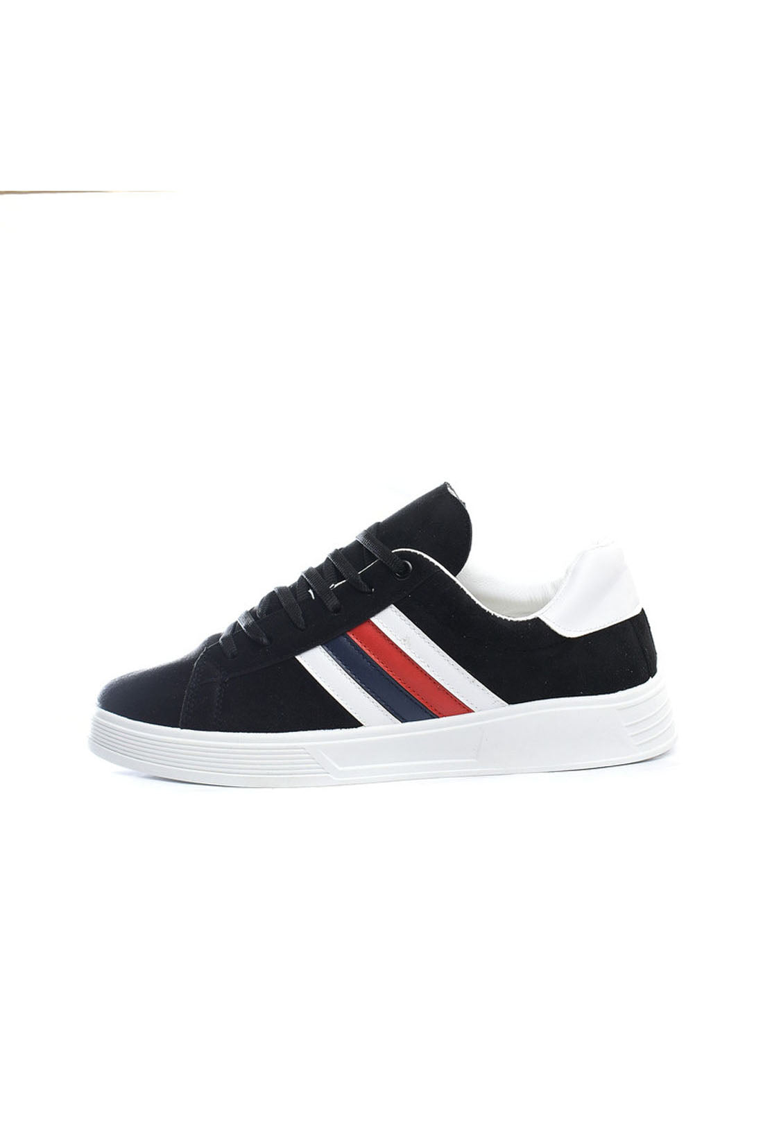 Casual Sneakers - Colored Stripes Side - Lace-Up Closure - Black
