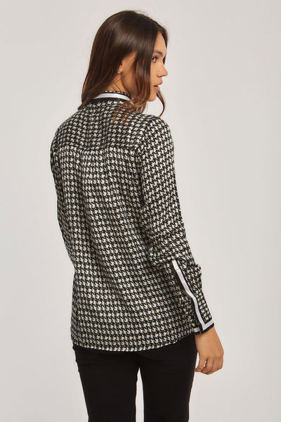 Blouse - Houndstooth - Bow Neck