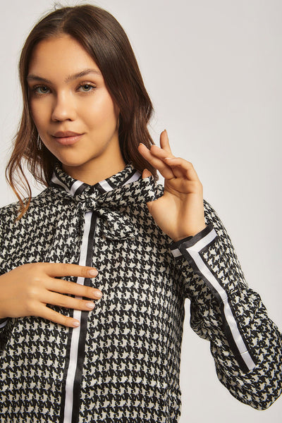 Blouse - Houndstooth - Bow Neck