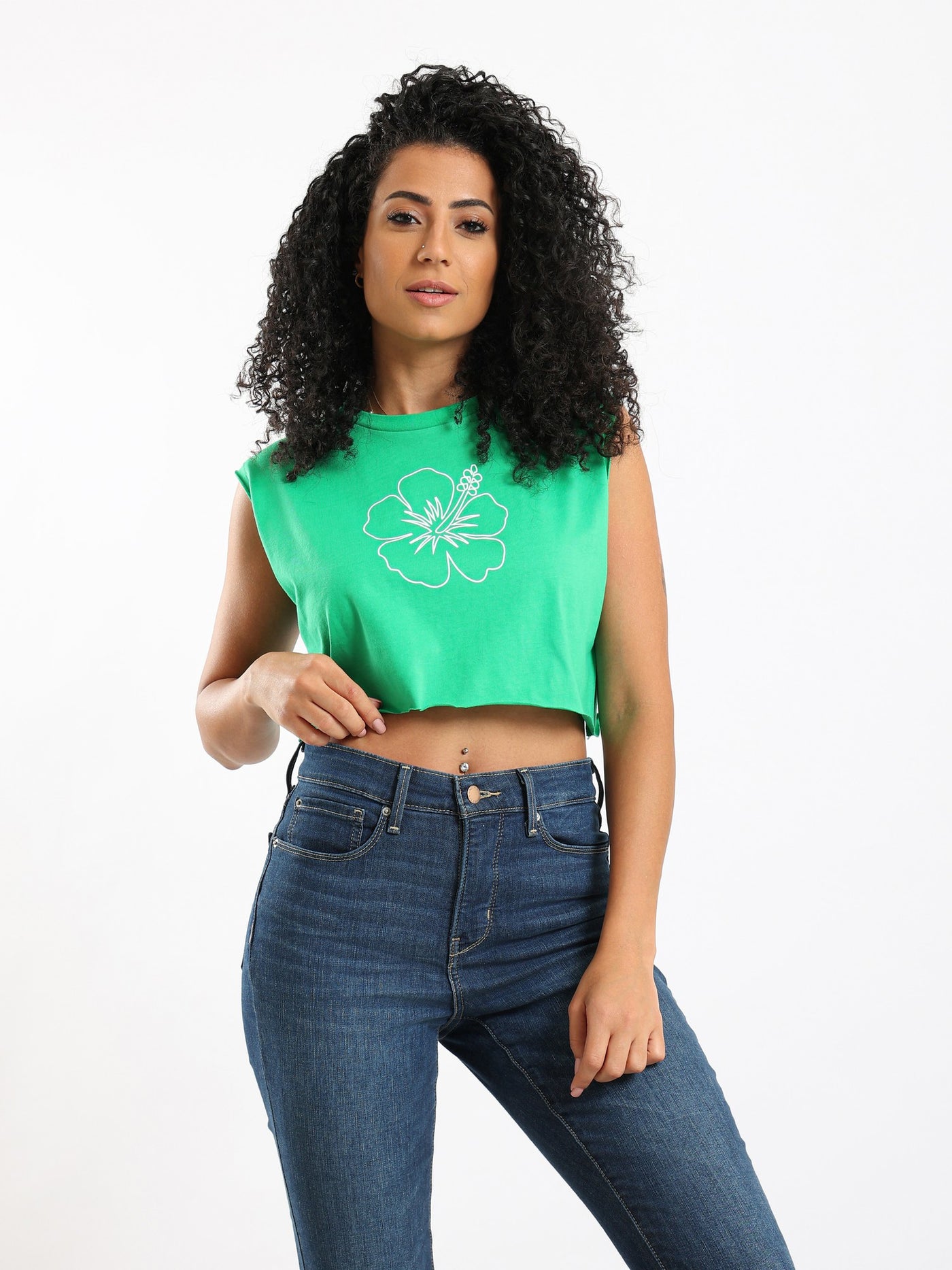 Cropped Top - Crew Neck - Front Print