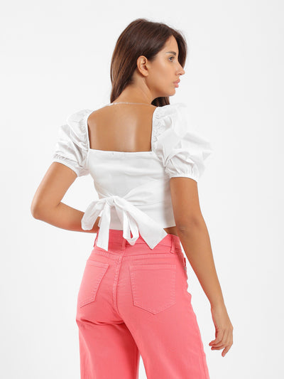 Cropped Top - Square Neck - Puff Sleeve