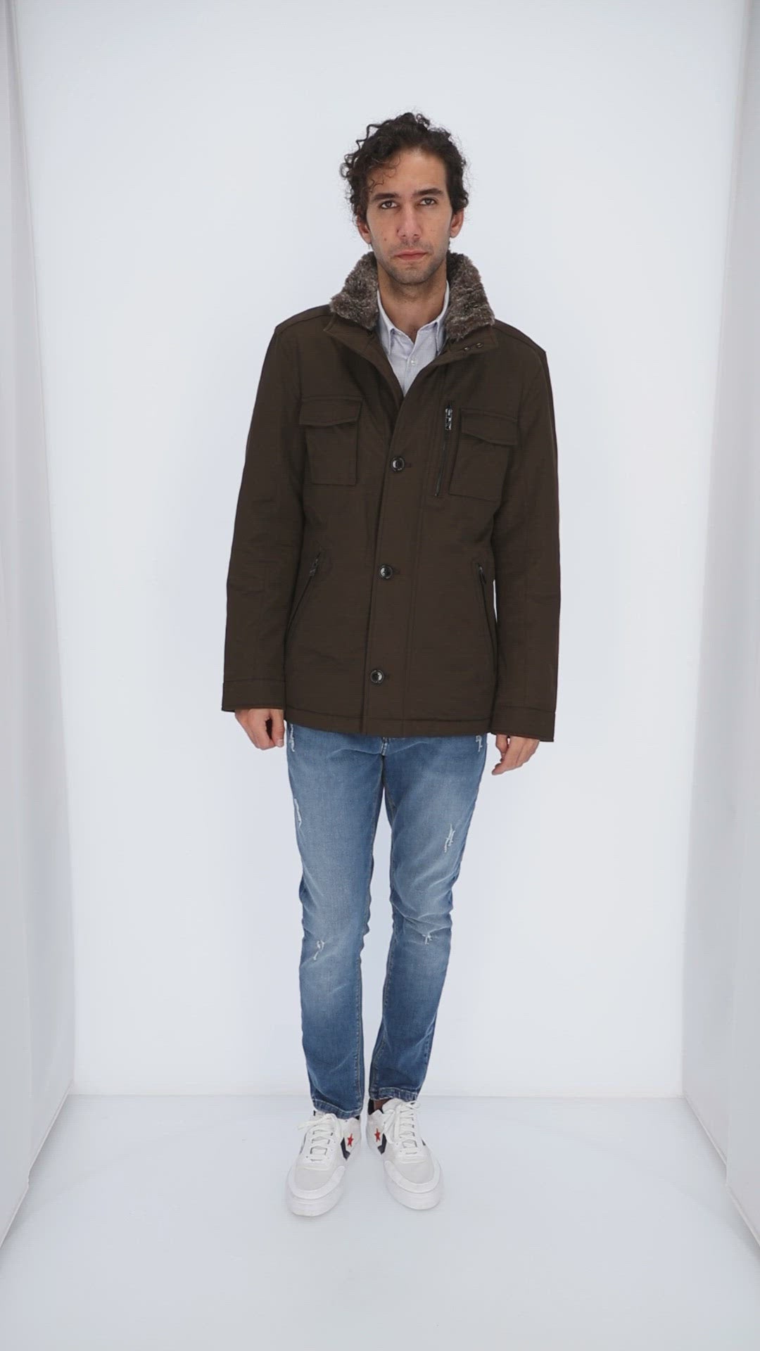 Parka Jacket with Stand-Up Fur Collar