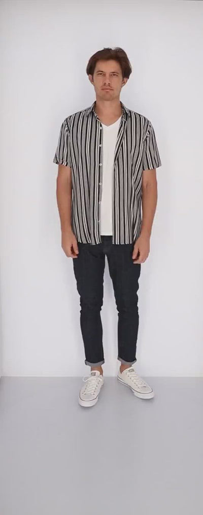 Vertical Striped Short Sleeve Casual Shirt