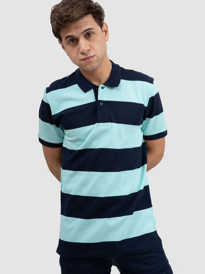 Premoda Mens Wide Horizontal Striped Polo Shirt
