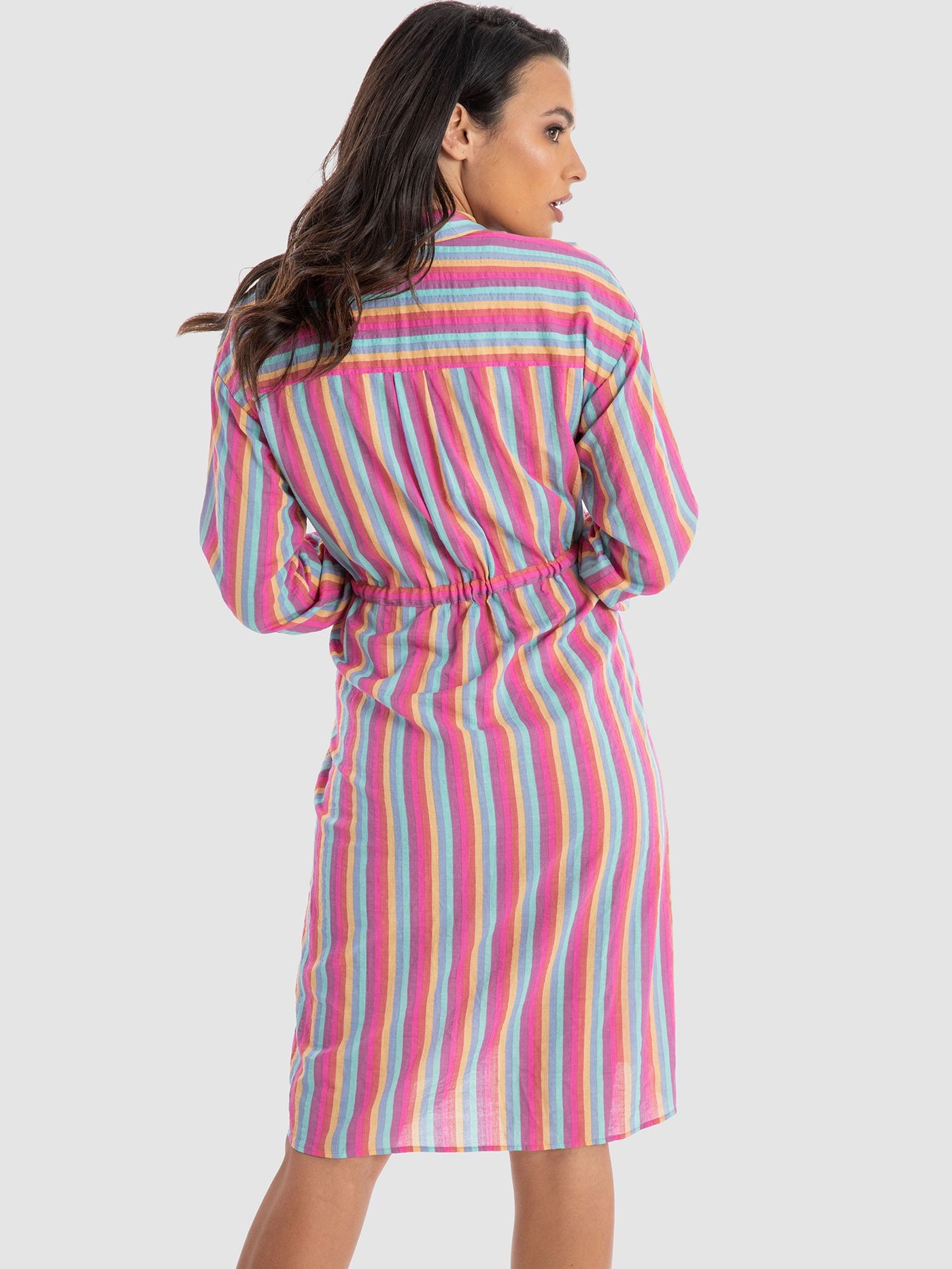Premoda Womens Vertical Striped Shirt Dress