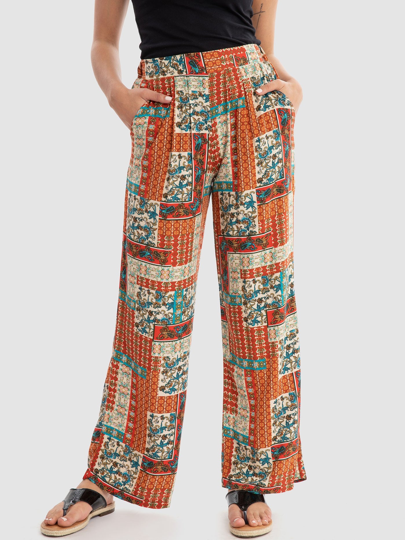 Premoda Womens All-Over Printed Wide Legs Pants