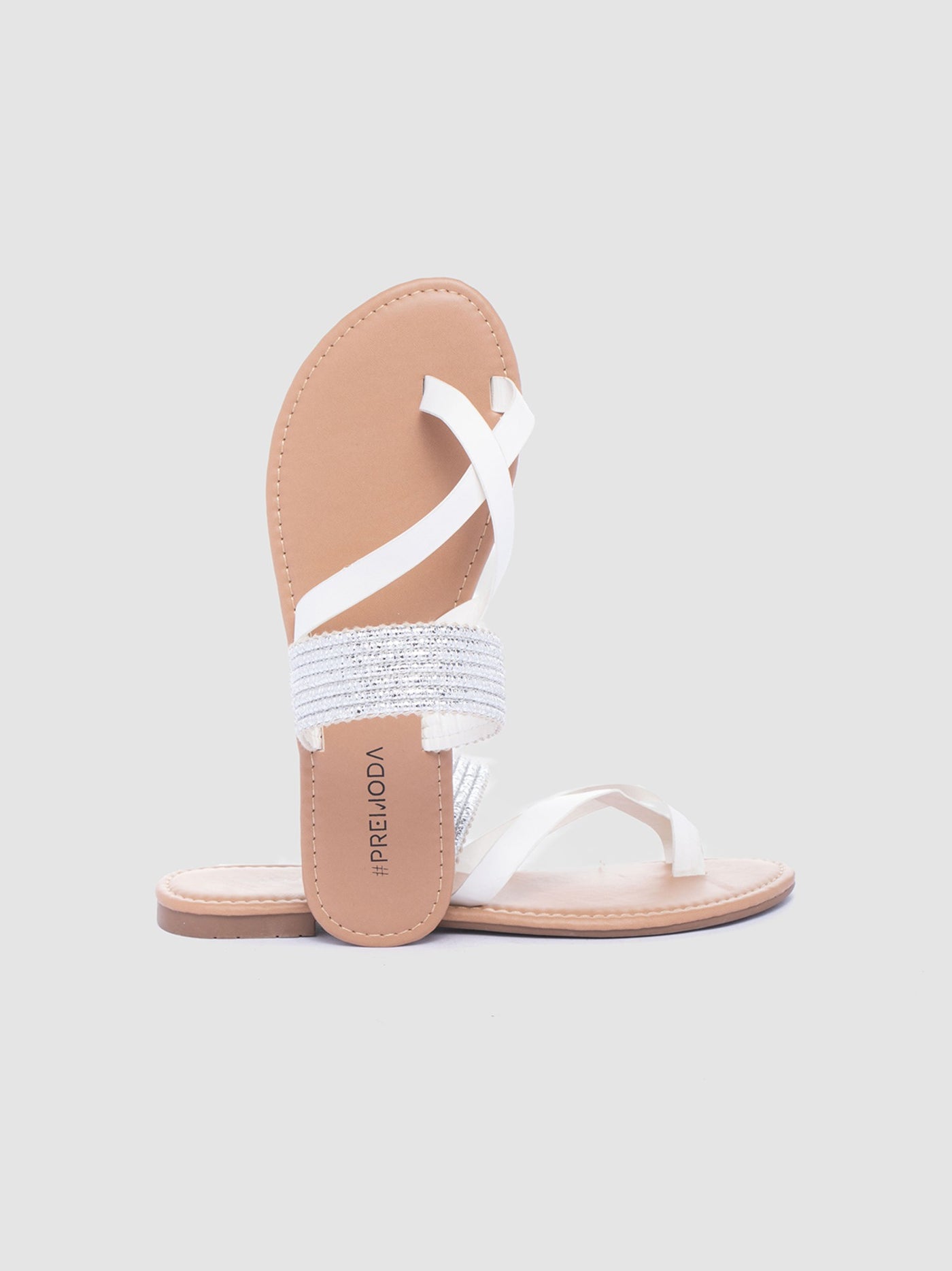 Premoda Womens Criss Cross Toe Embellished Strap Sandals
