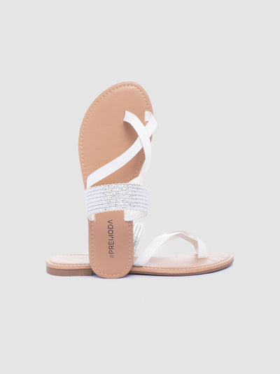 Premoda Womens Criss Cross Toe Embellished Strap Sandals