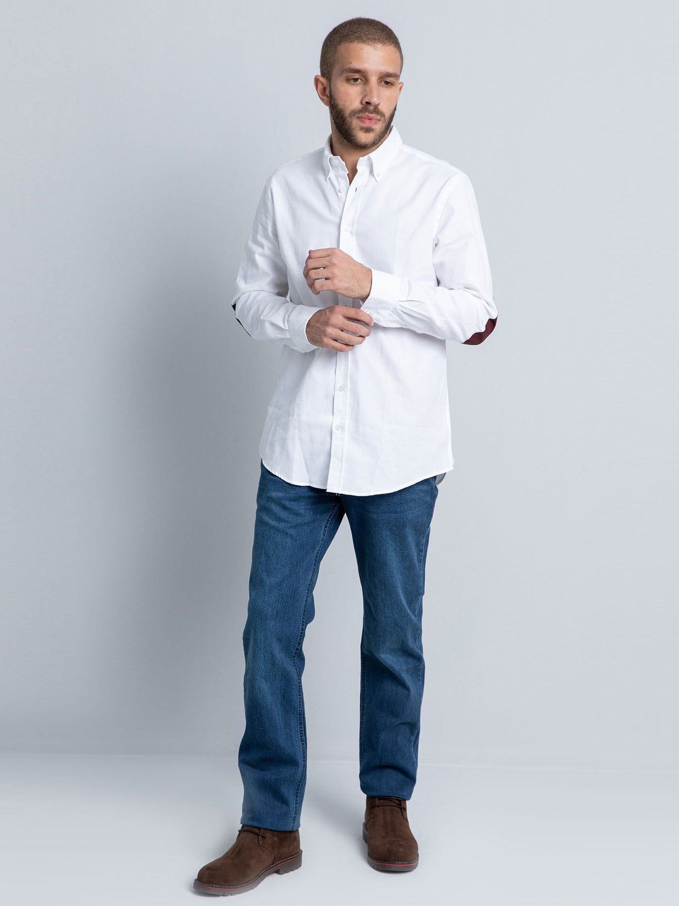 Dalydress Mens Button Down Contrast Elbow Patch Shirt