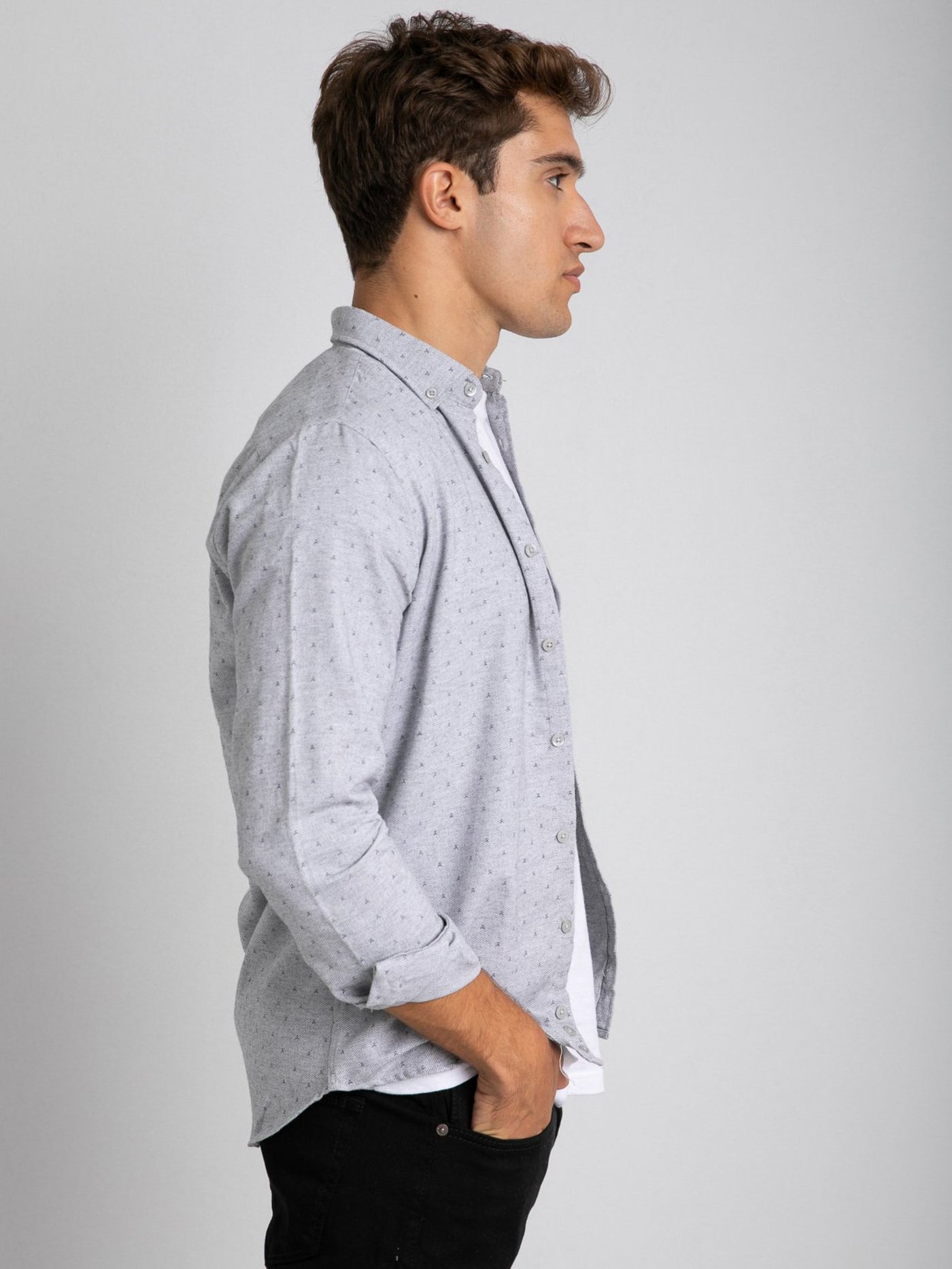 Premoda Mens Long Sleeve Printed Textured Shirt