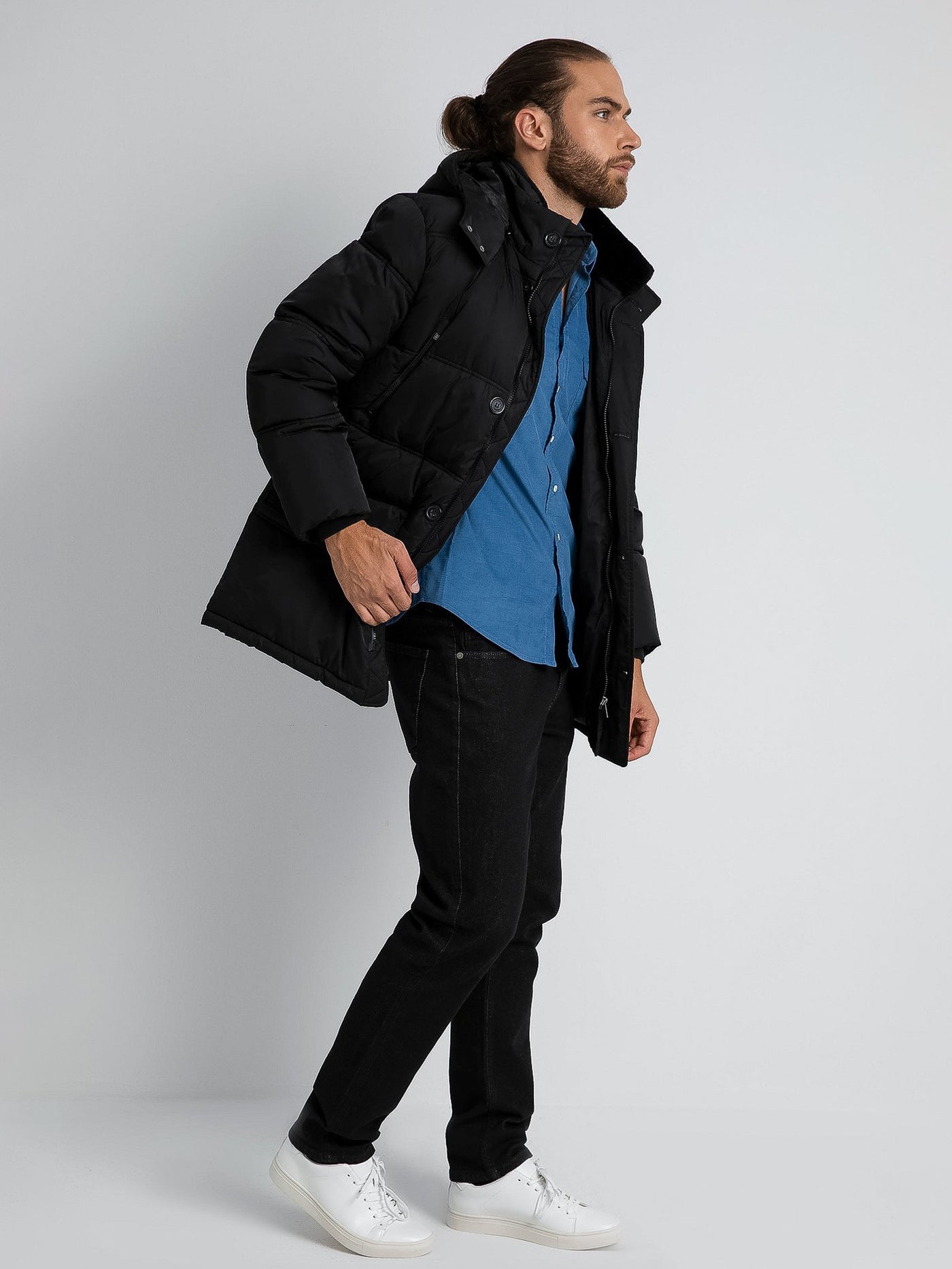 Men's Tall Soft Sheen Longline Puffer Jacket | boohoo