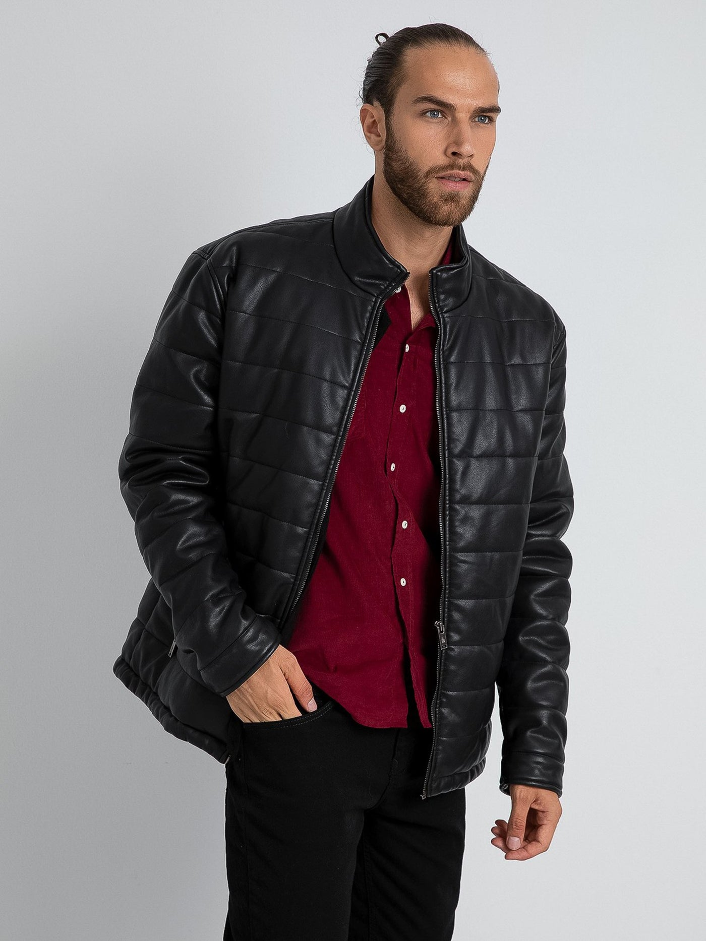 Dalydress Mens Quilted PU Leather Jacket