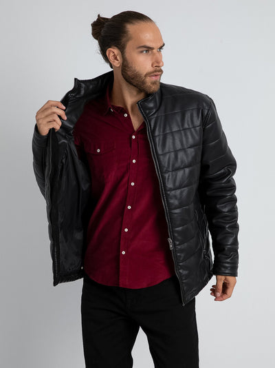 Dalydress Mens Quilted PU Leather Jacket