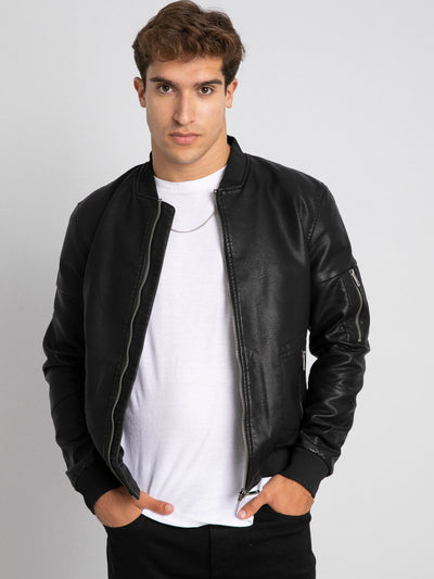Premoda Mens Sleeve Zipper Detail PU Leather Jacket