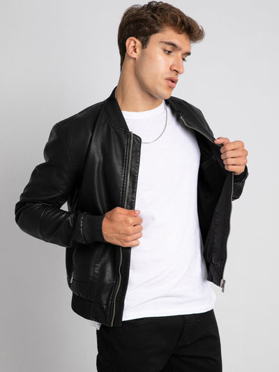 Premoda Mens Sleeve Zipper Detail PU Leather Jacket
