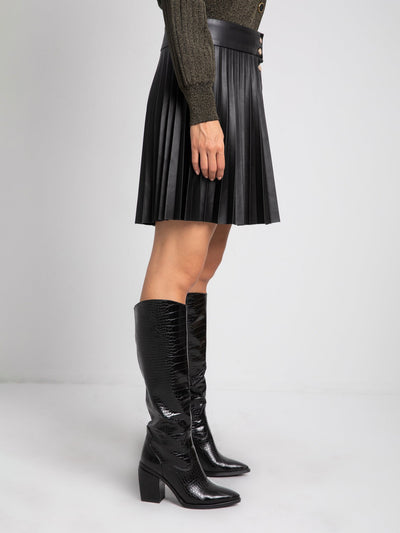 Pleated Skirt - Leather - Mini Length