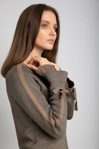 Knitted Pullover - Long Bell Sleeves - Lurex Material