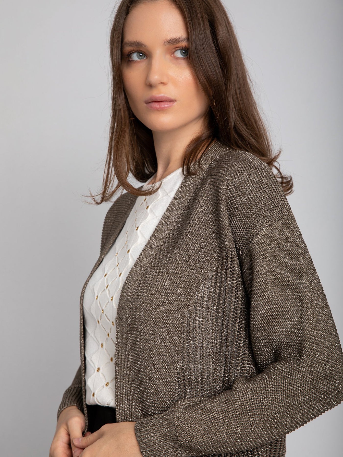 Knitted Cardigan - Chunky Style - Lurex Material
