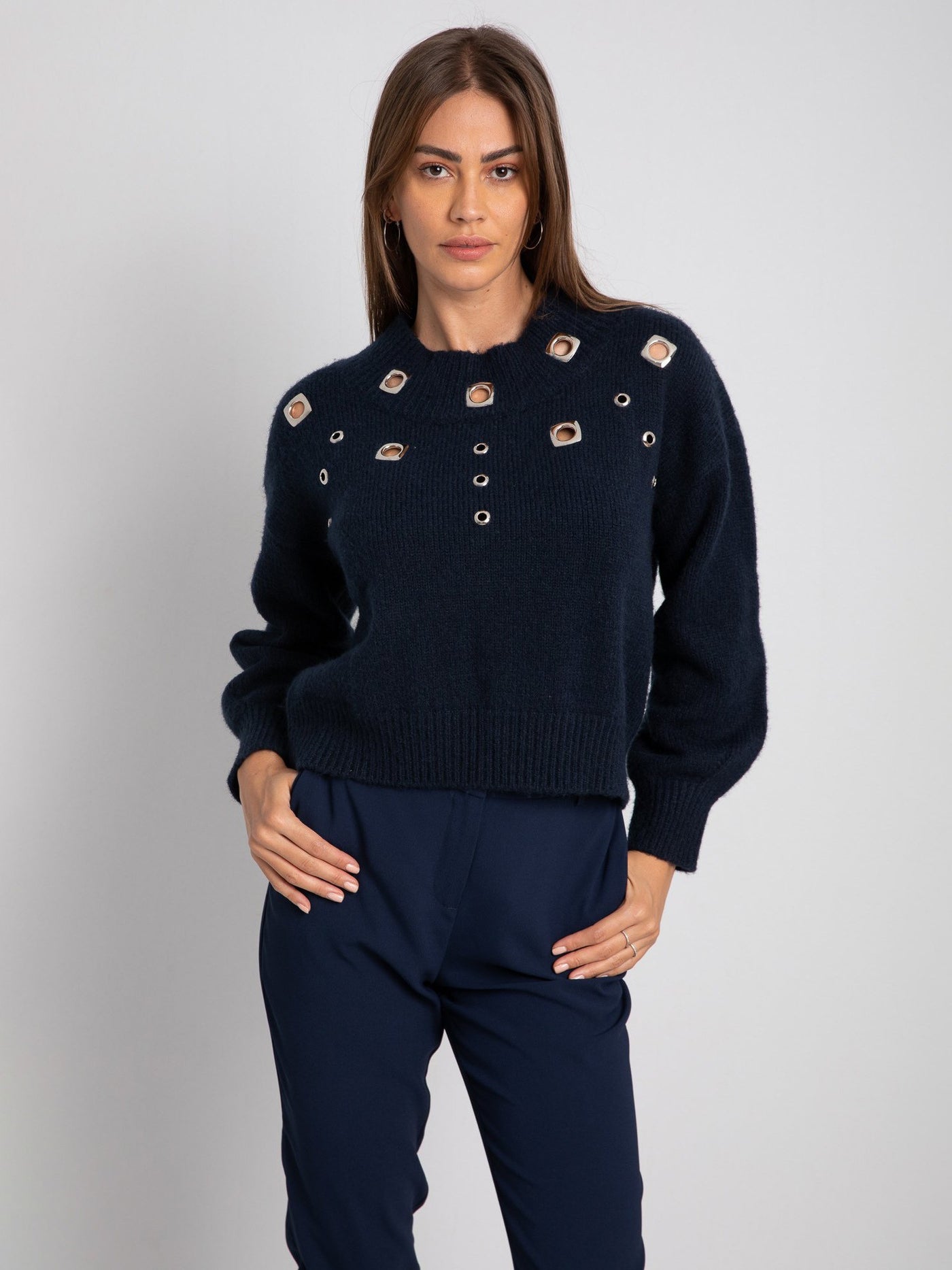 Pullover with Light Gold Eyelets