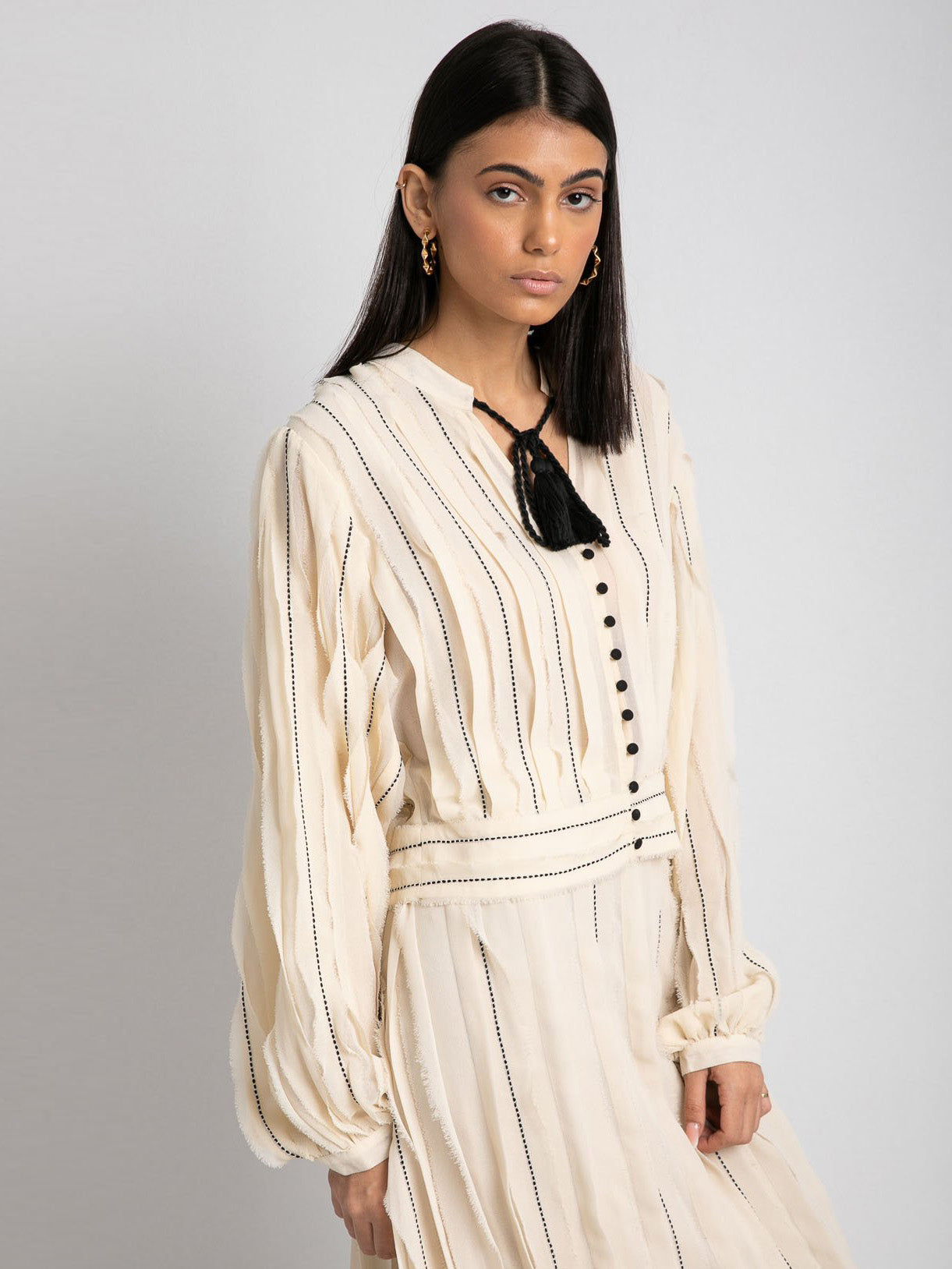 Ruffled Blouse - Buttoned - Striped