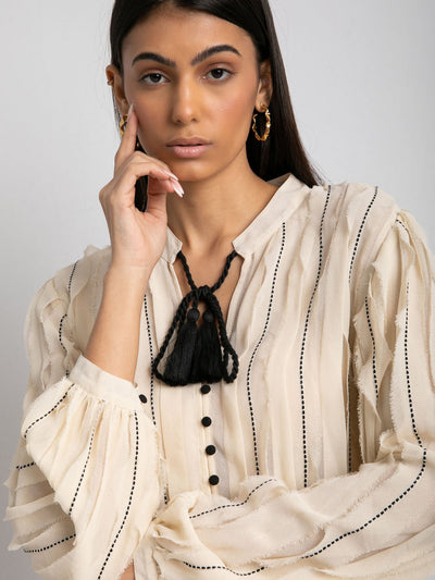 Ruffled Blouse - Buttoned - Striped