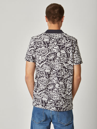 Polo Shirt - All-Over Print - Contrasting Collar