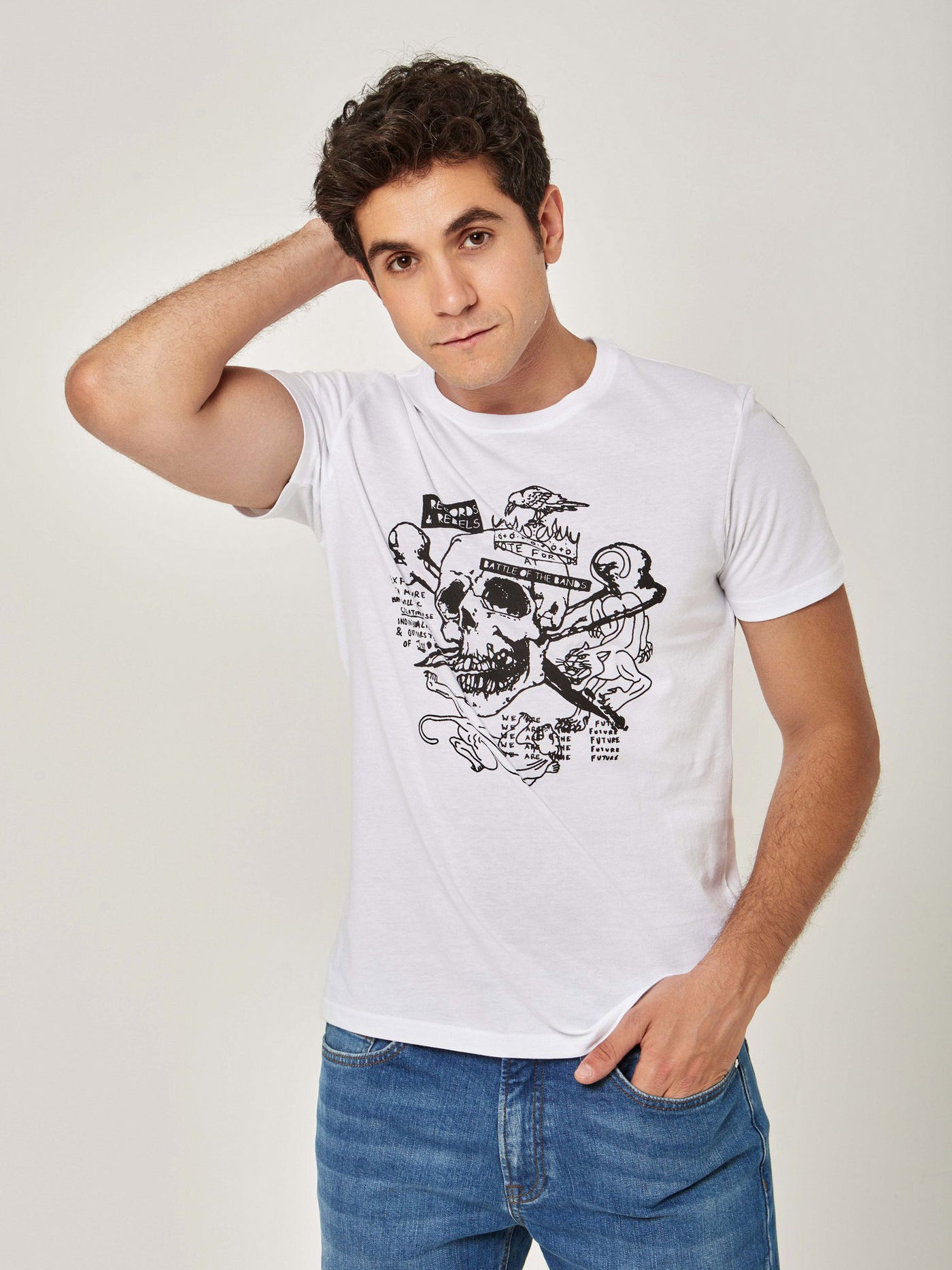 T-Shirt - Skull Print - Slip-on