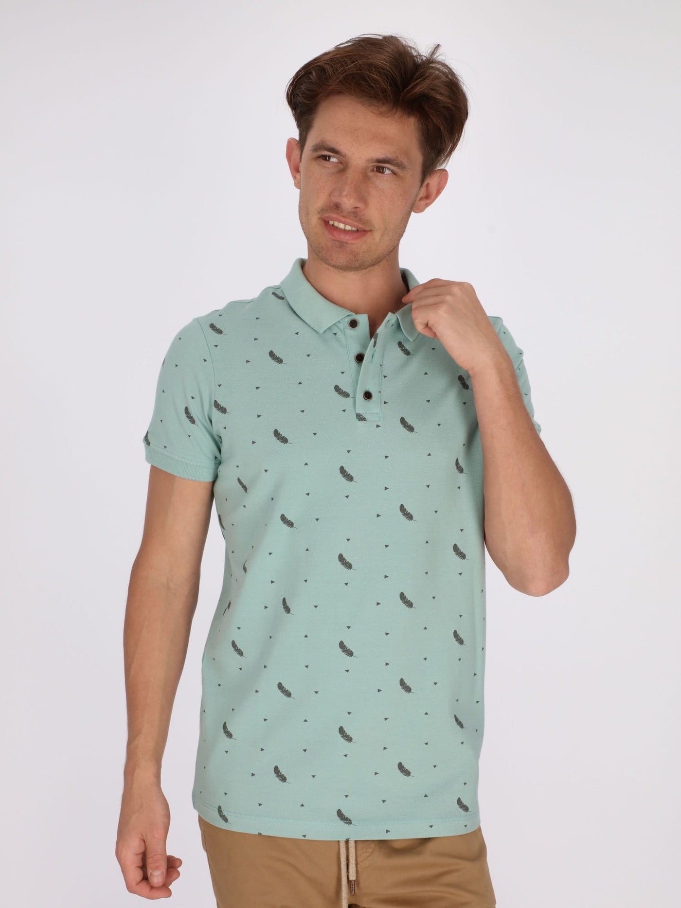 OR Polos Pale Blue / S Polo Shirt All Over Feather Print