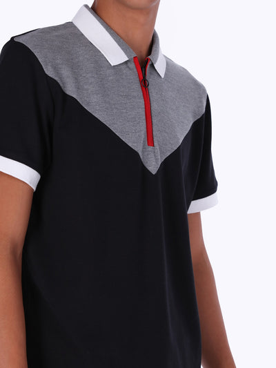 OR Men's Color Block Zip Detail Polo Shirt