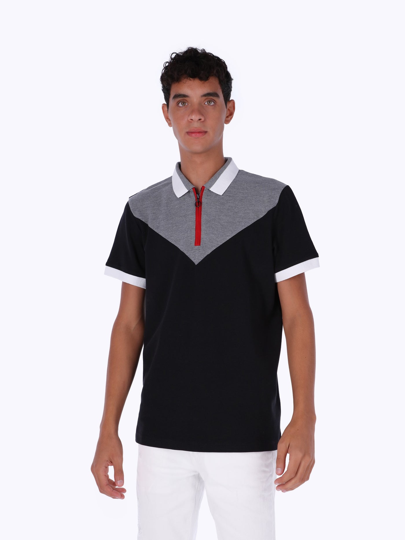 OR Men's Color Block Zip Detail Polo Shirt