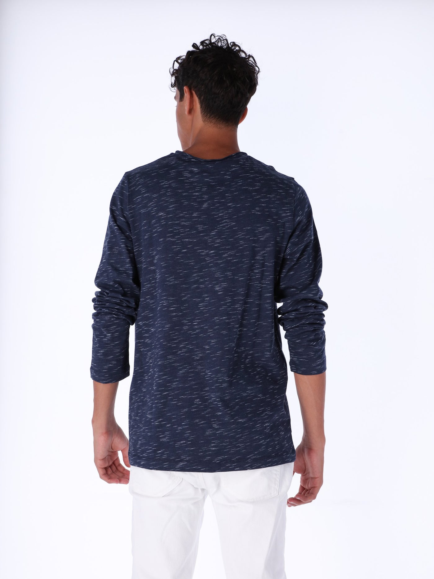 Patterned Button Neck Long Sleeve T-Shirt