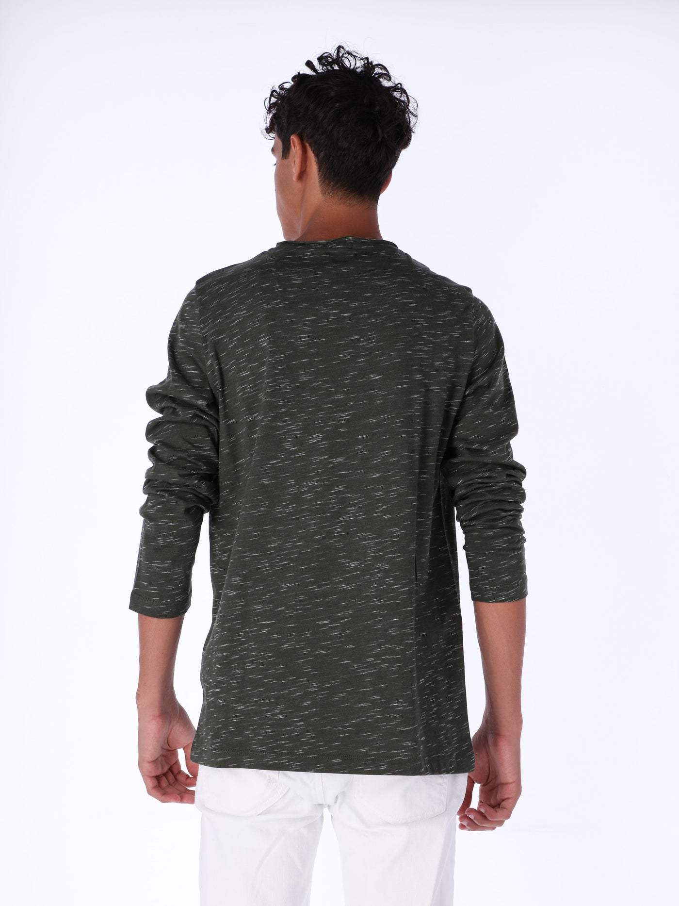 Patterned Button Neck Long Sleeve T-Shirt
