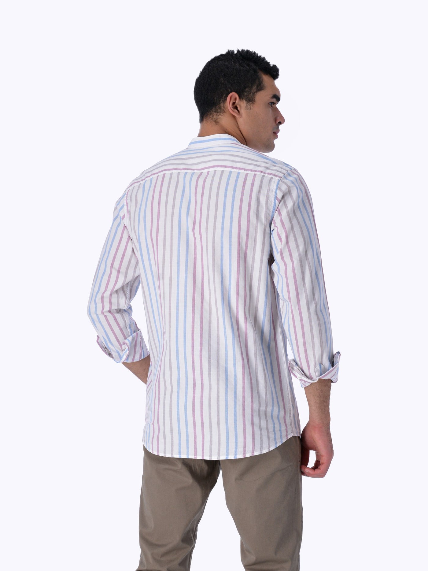OR Men's Mandarin Collar Striped Shirt