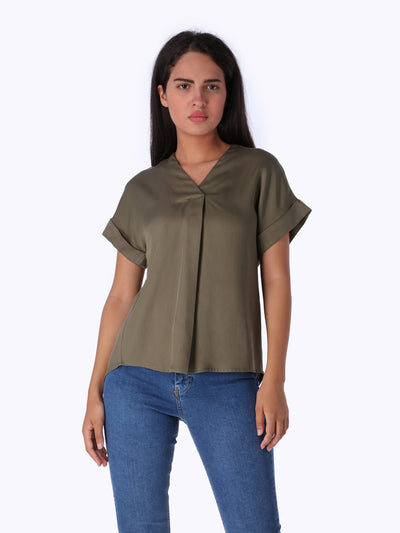 OR Women's V-Neck Front Pleat Top