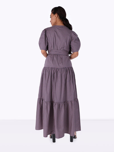 Woven Maxi Frill Dress - Elbow Puff Sleeves