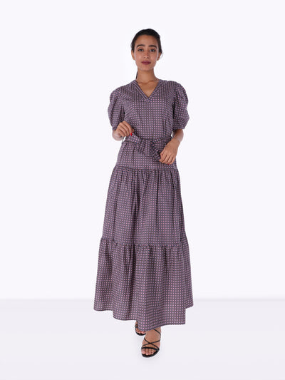 Woven Maxi Frill Dress - Elbow Puff Sleeves