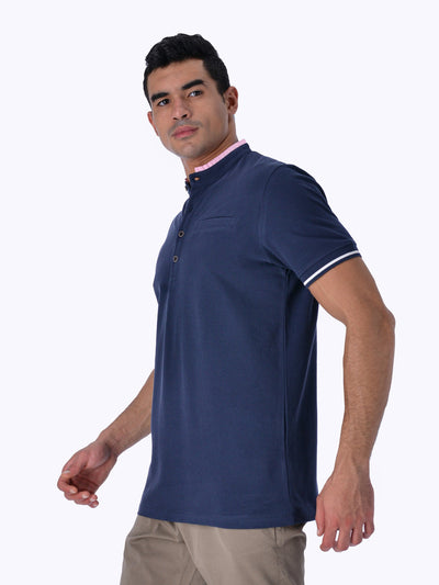 OR Men's Contrast Trim Mandarin Collar T-Shirt