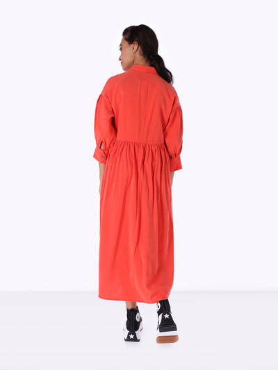Woven Midi Dress - Statement Sleeves