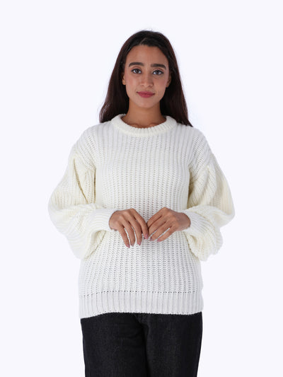 Knitted Pullover - Puff Sleeves