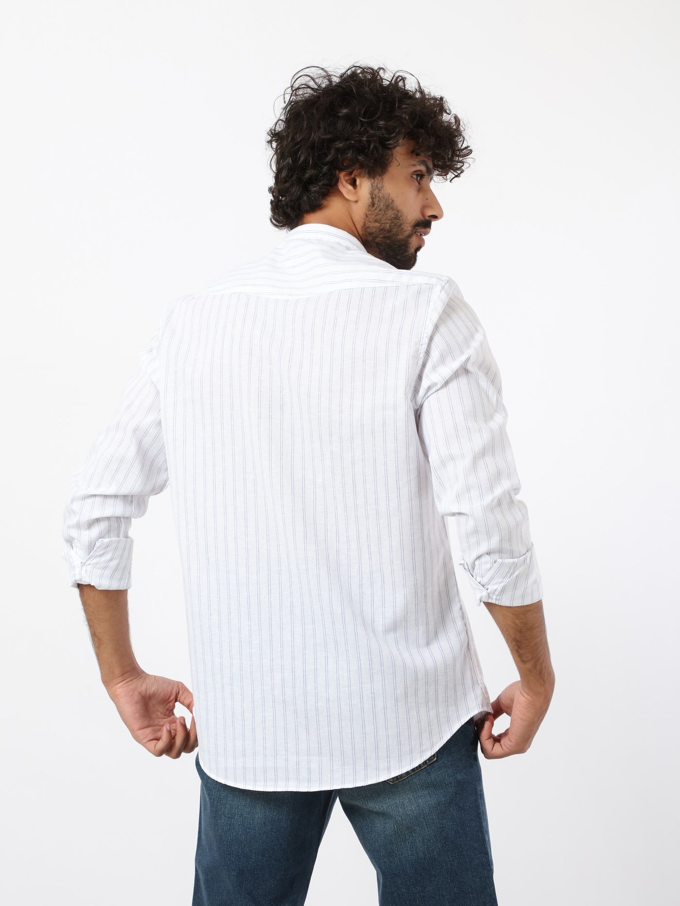 Shirt - Vertical Striped - Mandarina Collar