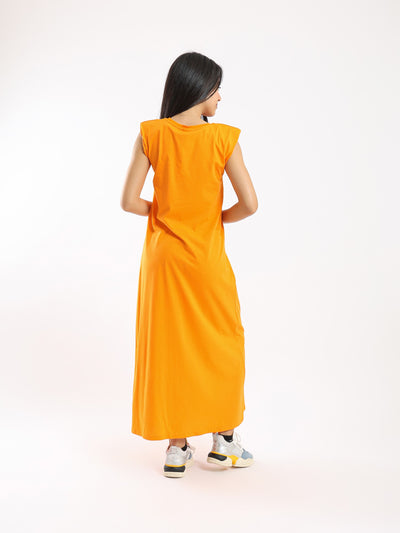 Dress - Padded Sleeveless Shoulders - Maxi