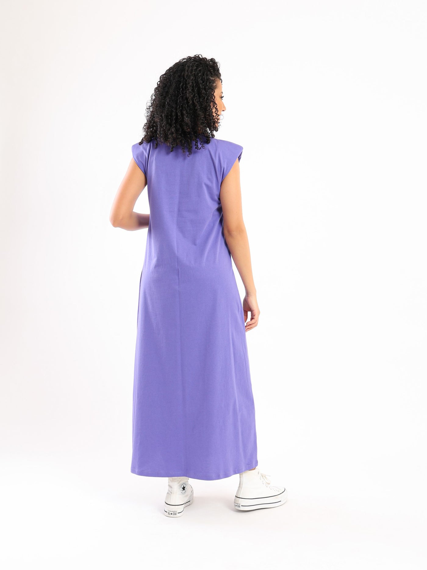Dress - Padded Sleeveless Shoulders - Maxi