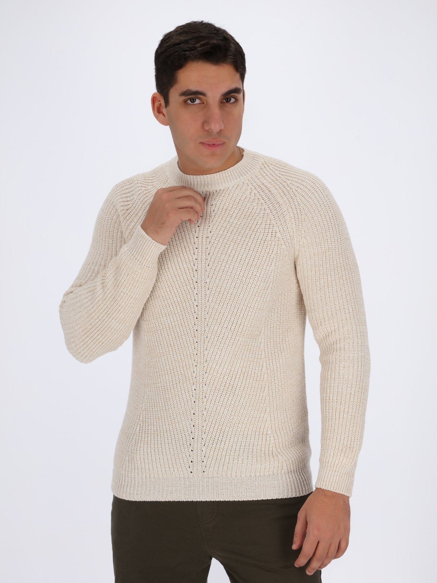 OR Knitwear Off White Chine / S Knitted Sweater with Ribbed Texture