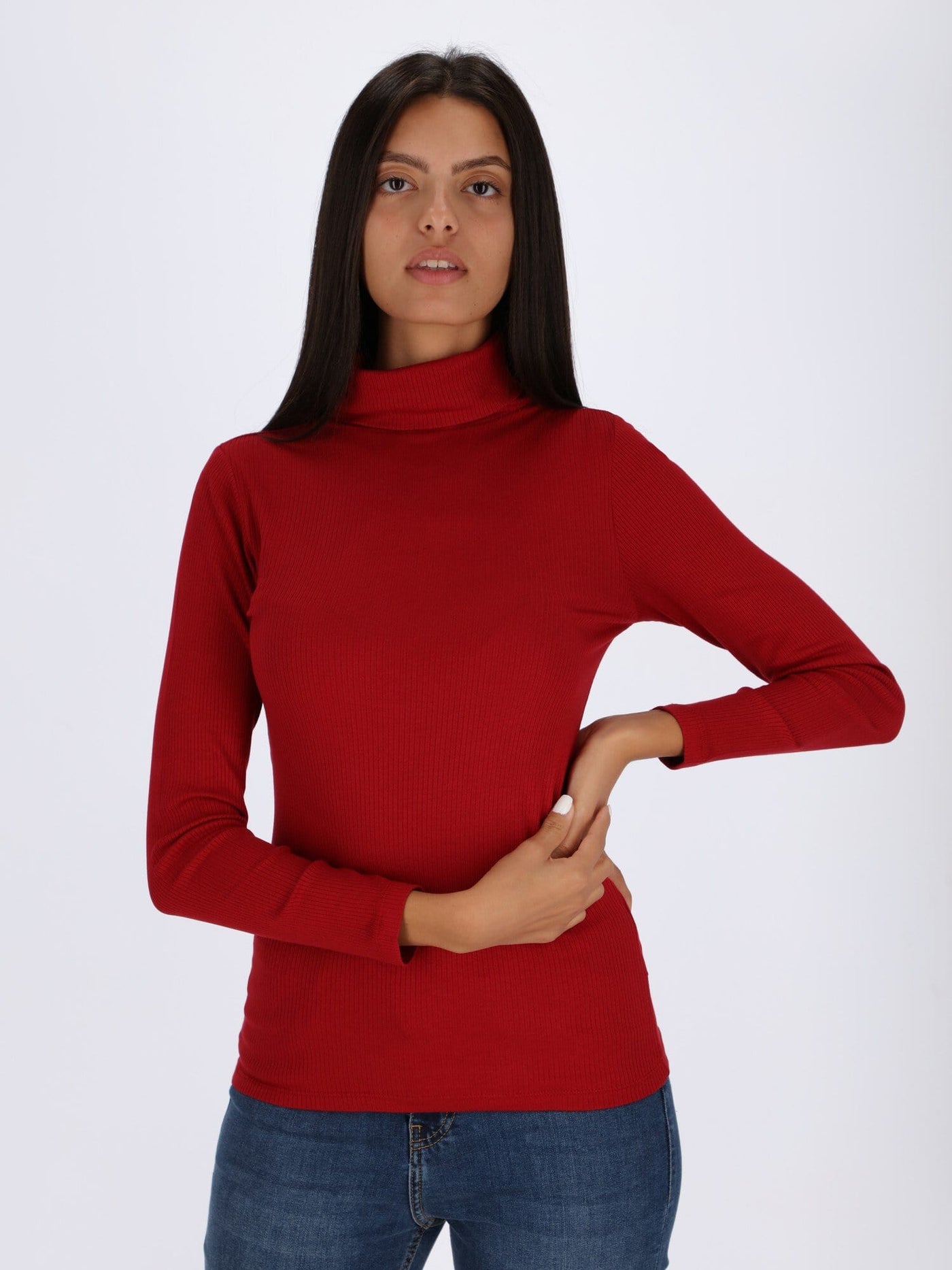 OR Tops & Blouses Rio Red / S Ribbed Turtle Neck Top with Long Sleeves