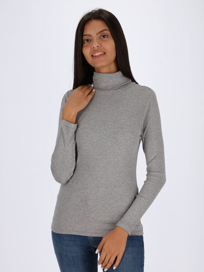 OR Tops & Blouses D.G.Chine / L Ribbed Turtle Neck Top with Long Sleeves