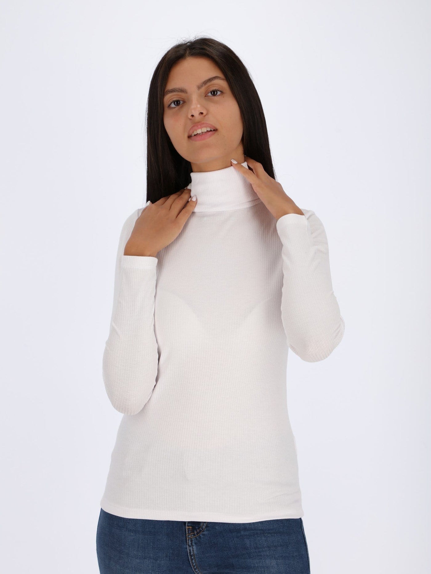 OR Tops & Blouses White / L Ribbed Turtle Neck Top with Long Sleeves