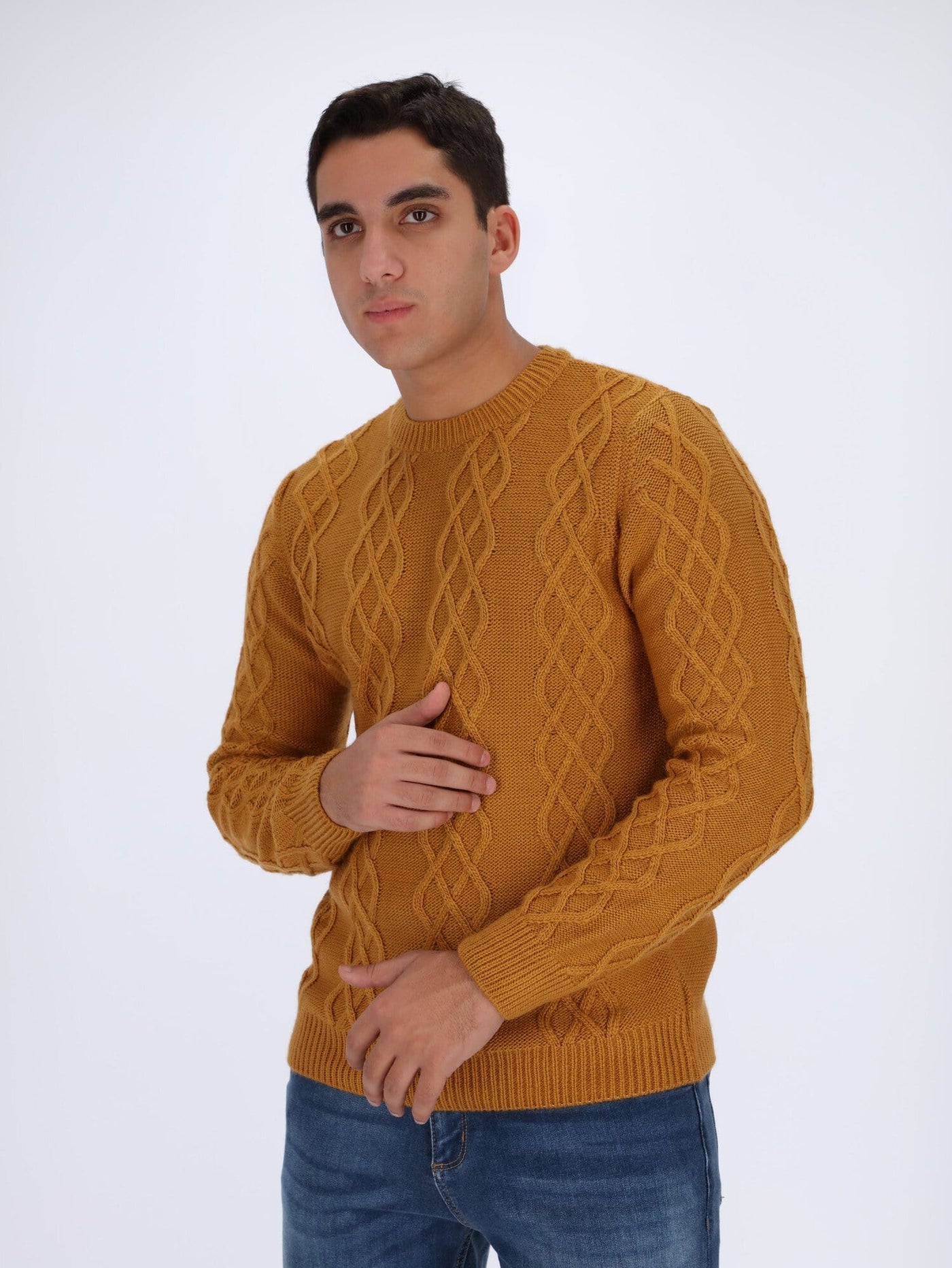 OR Knitwear XL / YELLOW Knitted Sweater with Braided Texture
